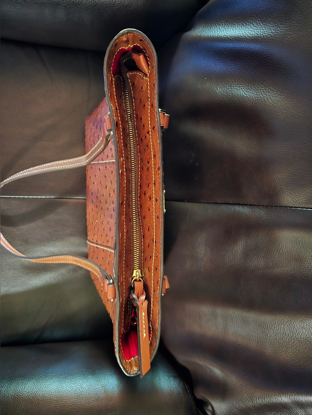Dooney & Bourke Brown Ostrich Leather Tote Bag - Picture 4 of 7